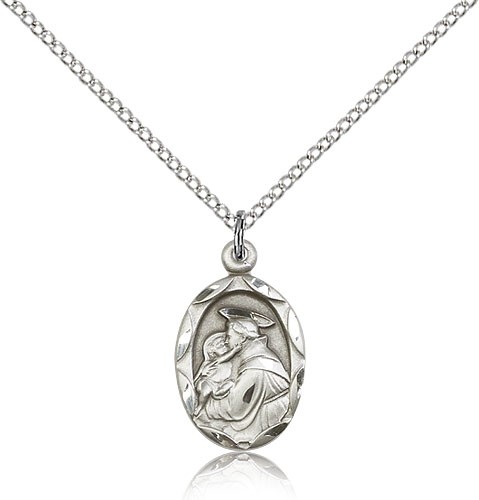 St. Anthony of Padua Medal, Sterling Silver - 18&quot; 1.2mm Sterling Silver Chain + Clasp