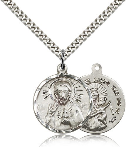 Scapular Medal, Sterling Silver - 24&quot; 2.4mm Rhodium Plate Endless Chain