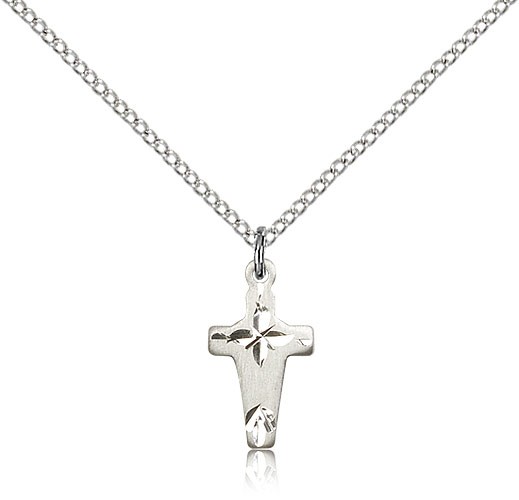 Cross Pendant, Sterling Silver - 18&quot; 1.2mm Sterling Silver Chain + Clasp