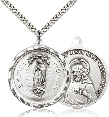 Our Lady of Guadalupe Medal, Sterling Silver - 24&quot; 2.4mm Rhodium Plate Endless Chain