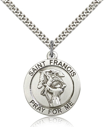 St. Francis Medal, Sterling Silver - 24&quot; 2.4mm Rhodium Plate Endless Chain