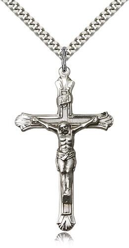 Crucifix Pendant, Sterling Silver - 24&quot; 2.4mm Rhodium Plate Endless Chain