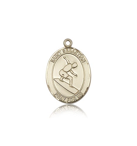 St. Sebastian Surfing Medal, 14 Karat Gold, Medium - 14 KT Yellow Gold