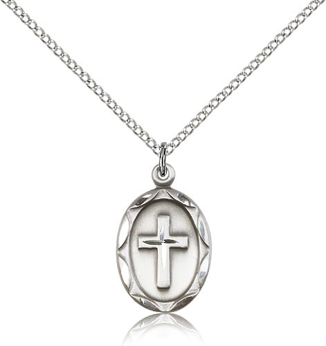 Cross Pendant, Sterling Silver - 18&quot; 1.2mm Sterling Silver Chain + Clasp