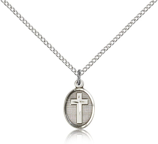 Cross Pendant, Sterling Silver - 18&quot; 1.2mm Sterling Silver Chain + Clasp