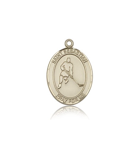 St. Sebastian Ice Hockey Medal, 14 Karat Gold, Medium - 14 KT Yellow Gold