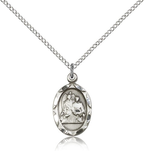 St. Raphael Medal, Sterling Silver - 18&quot; 1.2mm Sterling Silver Chain + Clasp