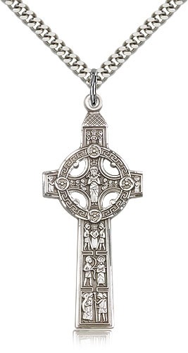 Scriptures Cross Pendant, Sterling Silver - 24&quot; 2.4mm Rhodium Plate Endless Chain