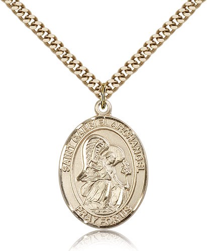 St. Gabriel the Archangel Medal, Gold Filled, Large - 24&quot; 2.4mm Gold Plated Chain + Clasp