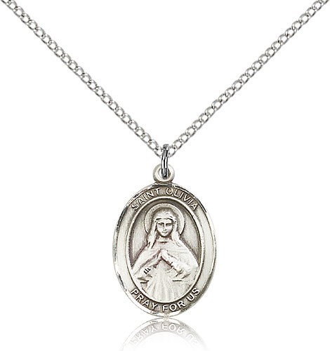St. Olivia Medal, Sterling Silver, Medium - 18&quot; 1.2mm Sterling Silver Chain + Clasp