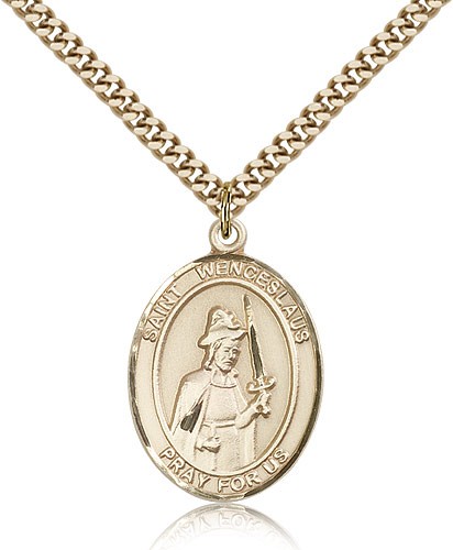 St. Wenceslaus Medal, Gold Filled, Large - 24&quot; 2.4mm Gold Plated Chain + Clasp