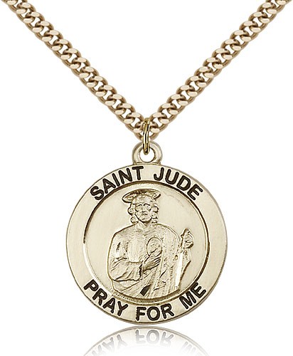 St. Jude Medal, Gold Filled - 24&quot; 2.4mm Gold Plated Endless Chain