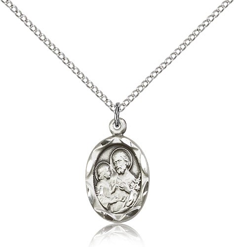 St. Joseph Medal, Sterling Silver - 18&quot; 1.2mm Sterling Silver Chain + Clasp