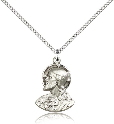 Head of Christ Medal, Sterling Silver - 18&quot; 1.2mm Sterling Silver Chain + Clasp