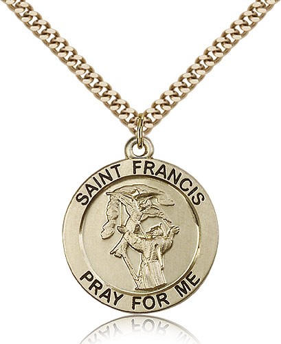 St. Francis Medal, Gold Filled - 24&quot; 2.4mm Gold Plated Endless Chain