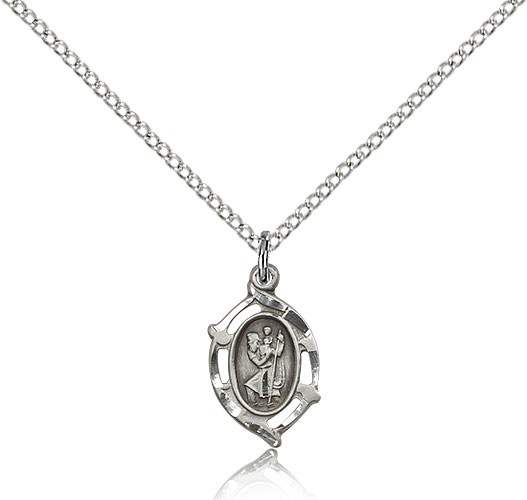St. Christopher Medal, Sterling Silver - 18&quot; 1.2mm Sterling Silver Chain + Clasp