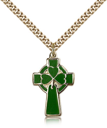 Celtic Cross Pendant, Gold Filled - 24&quot; 2.4mm Gold Plated Endless Chain