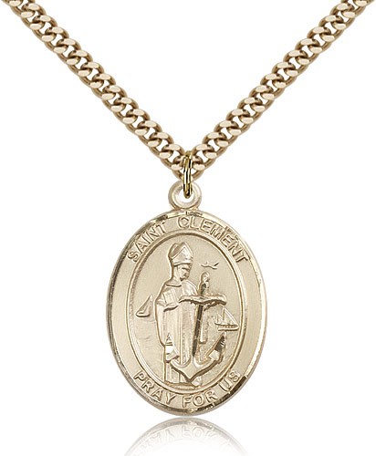 St. Clement Medal, Gold Filled, Large - 24&quot; 2.4mm Gold Plated Chain + Clasp