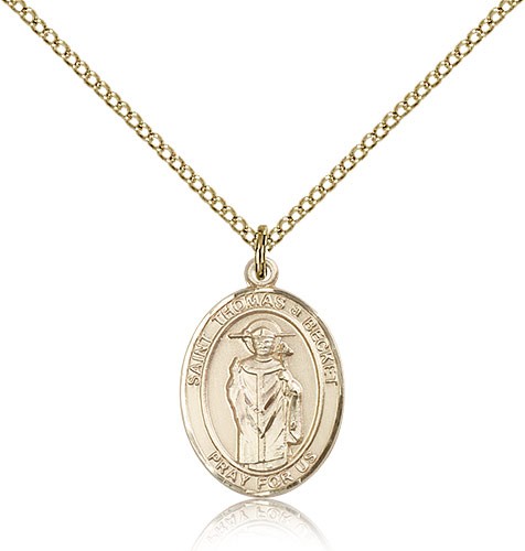 St. Thomas A Becket Medal, Gold Filled, Medium - Gold-tone