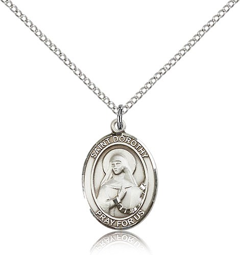 St. Dorothy Medal, Sterling Silver, Medium - 18&quot; 1.2mm Sterling Silver Chain + Clasp