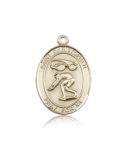 St. Christopher Swimming Medal, 14 Karat Gold, Large - 14 KT Yellow Gold