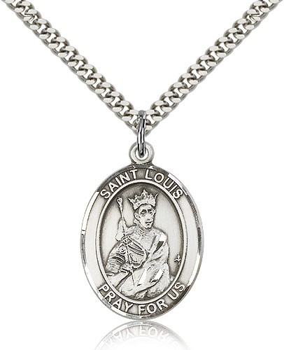 St. Louis Medal, Sterling Silver, Large - 24&quot; 2.4mm Rhodium Plate Chain + Clasp