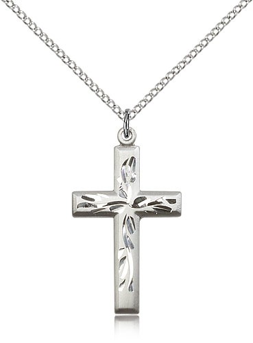 Cross Pendant, Sterling Silver - 18&quot; 1.2mm Sterling Silver Chain + Clasp