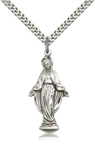 Miraculous Medal, Sterling Silver - 24&quot; 2.4mm Rhodium Plate Endless Chain