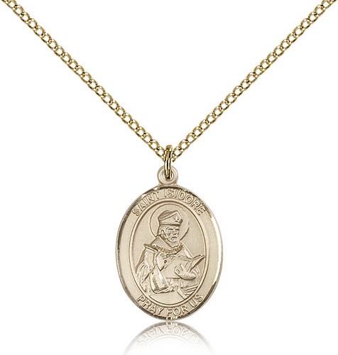 St. Isidore of Seville Medal, Gold Filled, Medium - Gold-tone