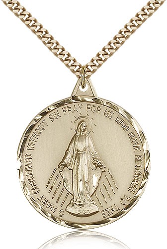 Miraculous Medal, Gold Filled - 24&quot; 2.4mm Gold Plated Endless Chain