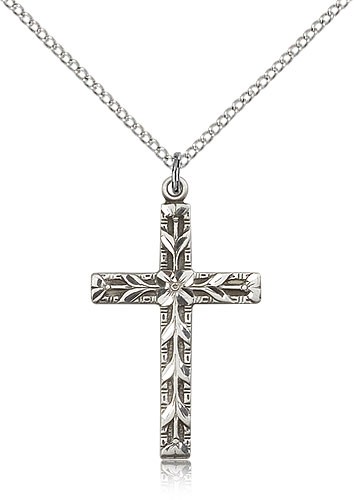 Cross Pendant, Sterling Silver - 18&quot; 1.2mm Sterling Silver Chain + Clasp