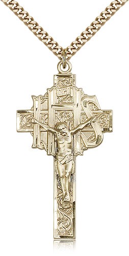 Crucifix Pendant, Gold Filled - 24&quot; 2.4mm Gold Plated Endless Chain
