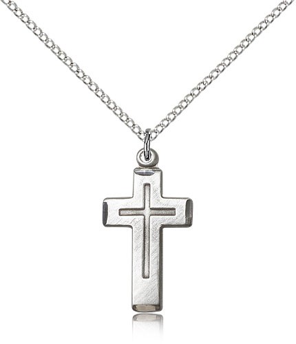 Cross Pendant, Sterling Silver - 18&quot; 1.2mm Sterling Silver Chain + Clasp