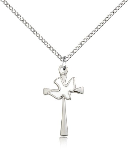 Holy Sprit Cross Pendant, Sterling Silver - 18&quot; 1.2mm Sterling Silver Chain + Clasp