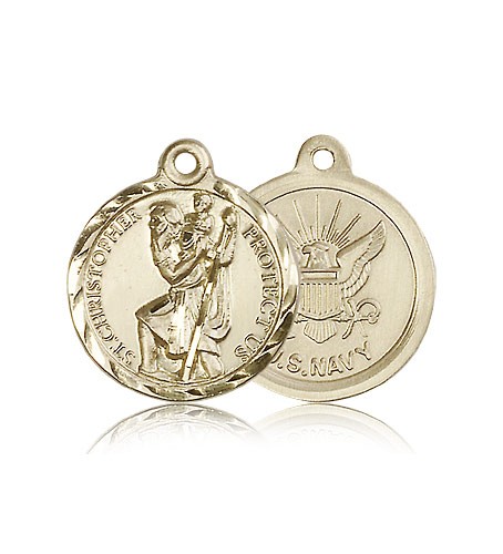 St. Christopher Navy Medal, 14 Karat Gold - 14 KT Yellow Gold