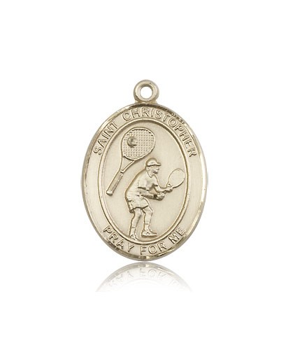 St. Christopher Tennis Medal, 14 Karat Gold, Large - 14 KT Yellow Gold