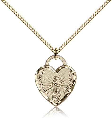 Our Lady of Guadalupe Heart Medal, Gold Filled - Gold-tone