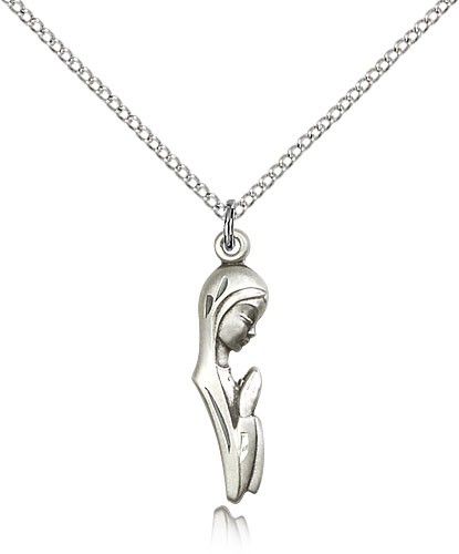 Madonna Medal, Sterling Silver - 18&quot; 1.2mm Sterling Silver Chain + Clasp