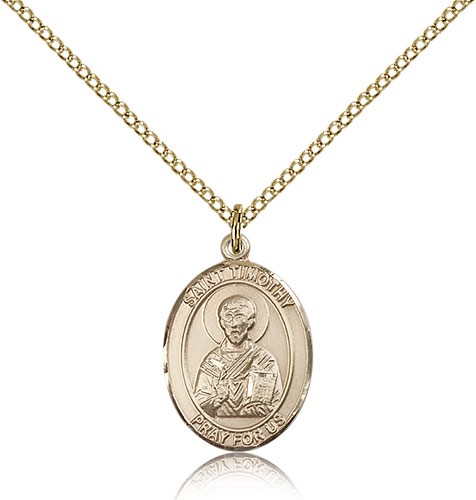 St. Timothy Medal, Gold Filled, Medium - Gold-tone