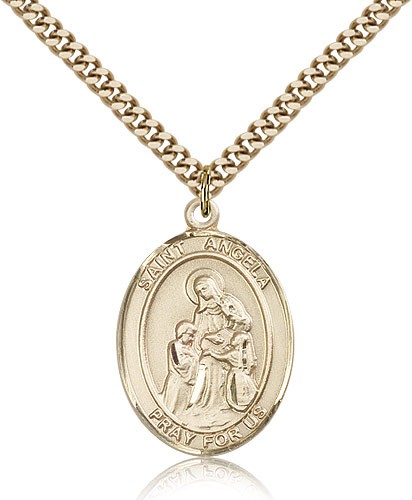 St. Angela Merici Medal, Gold Filled, Large - 24&quot; 2.4mm Gold Plated Chain + Clasp