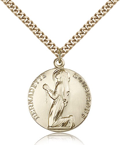 St. Bernadette Medal, Gold Filled - 24&quot; 2.4mm Gold Plated Endless Chain