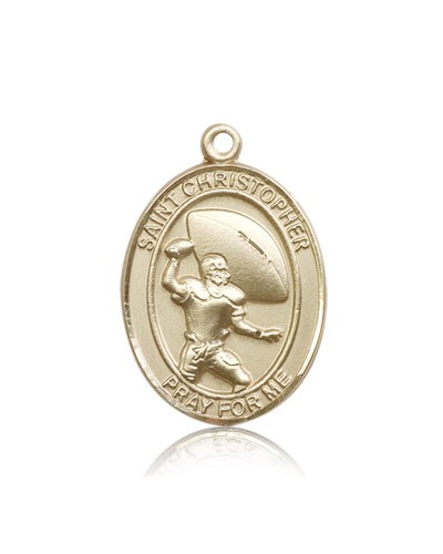 St. Christopher Football Medal, 14 Karat Gold, Large - 14 KT Yellow Gold