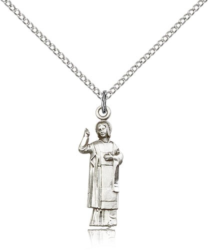St. Florian Medal, Sterling Silver - 18&quot; 1.2mm Sterling Silver Chain + Clasp