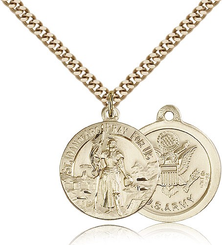 St. Joan of Arc Army Medal, Gold Filled - 24&quot; 2.4mm Gold Plated Endless Chain