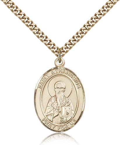 St. Athanasius Medal, Gold Filled, Large - 24&quot; 2.4mm Gold Plated Chain + Clasp