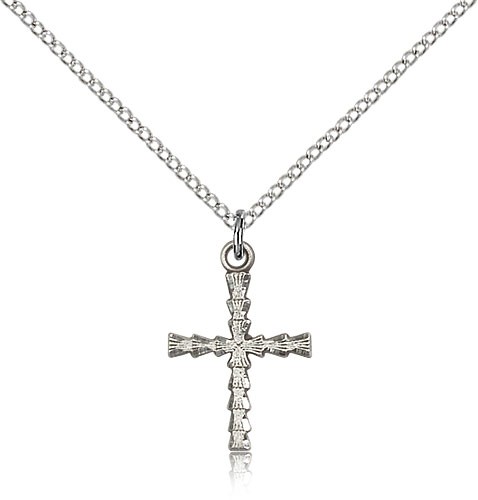 Cross Pendant, Sterling Silver - 18&quot; 1.2mm Sterling Silver Chain + Clasp