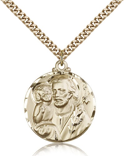 St. Joseph Medal, Gold Filled - 24&quot; 2.4mm Gold Plated Endless Chain