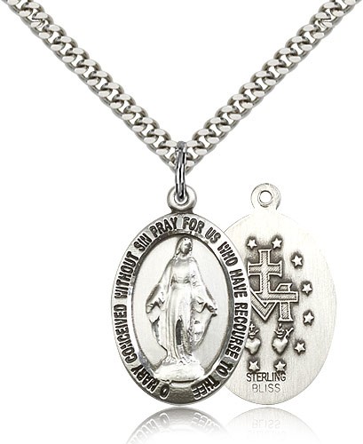 Miraculous Medal, Sterling Silver - 24&quot; 2.4mm Rhodium Plate Endless Chain