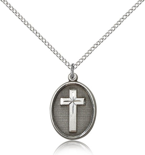 Cross Pendant, Sterling Silver - 18&quot; 1.2mm Sterling Silver Chain + Clasp