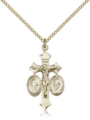 Jesus, Mary and Joseph Medal, Gold Filled - Gold-tone